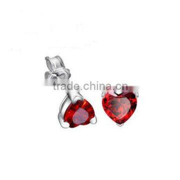 red cubic zircon beaded heart shape elegant unique single stone earring designs