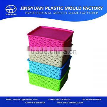 China Taizhou OEM factory multi-using plastic wicker box storage basket with plate cover lid mold making