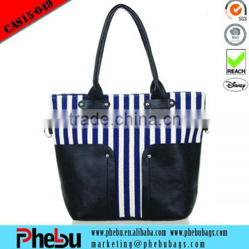 Canvas beach tote bag leather handle(CAS15-049)