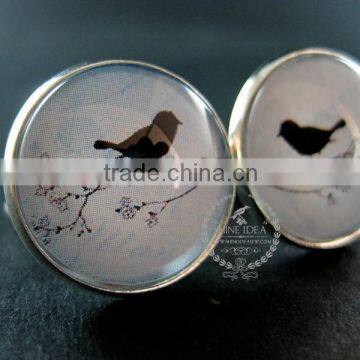 20mm Silver Plated Bird Shadow Cut Blue Sky Art Collage Round Glass Cabochon Fashion Cufflinks Wedding Cuff Link Gift 6600056 photo-2