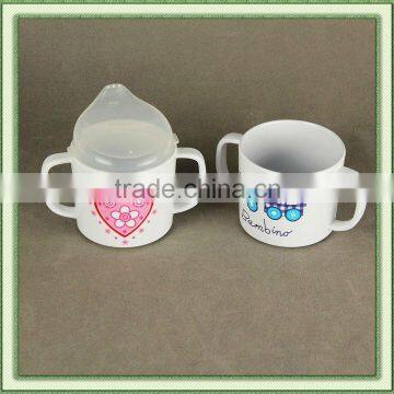 Two handles kids melamine mug with lid