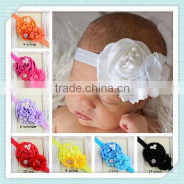 Satin Flower Pearl Headband Baby Headband 2016 QueenBaby Headwear