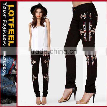 Embroidered Tribal Print women Skinny Jeans (LOTX248)