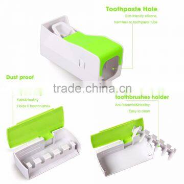 Cosylife Wall Mounted/Dustproof Kid'sToothpaste Dispenser Toothbrush Holder Toothpaste Squeezer 5 Toothbrush Holders With Cover photo-3