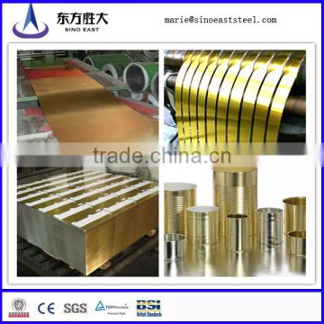 2.8/2.8g/m2 tinplate sheets with gold lacquer for tomato cans