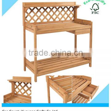 New Design Wholesale Natural Home Planting Solid Wood Construction Poting Bench Outdoor Garden Work Bench Station With Drawer Wo