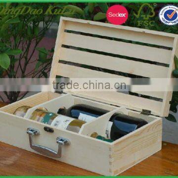 factory price eco friendly unfinishe wooden wine box with handle