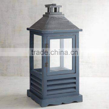 Decorative Indian Lantern | Blue Finish Wooden Lantern With Metal Top photo-2