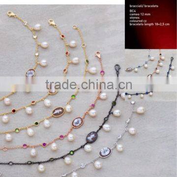 New Design 925 Sterling Silver Handmade Cameo Pearl Bracelet Made in Italy BC4 Cameo 12mm photo-1