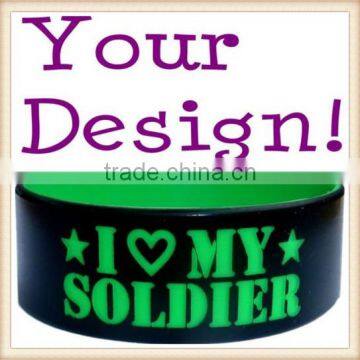 Colored Text Custom Silicone Wristband Bracelet Band and Reg or 1 Inch!