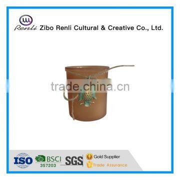 Amber Cylinder Glass Vases Centerpieces With Metal Decoration photo-4