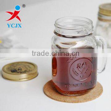 450ML Transparent Glass Mason Jar/ Glass Juice Jar with Handle