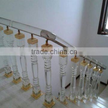 square shape crystal glass stair railing with golden cover