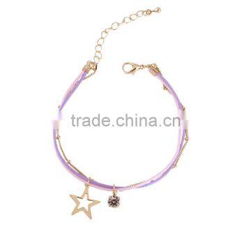 Gold Cross Star Zircon Charms Bracelet Layered Colorful Silk Cord Gold Chain Bracelet photo-5