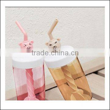New Cartoon Lovely Bear Coffee Plastic Water Cup Juice Cup With Straw for Kids,custom Food Grade Plastic Coffee Cup Tea Mug Cups photo-2