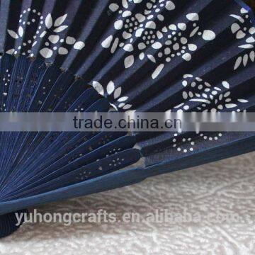 Chinese Dark Blue Flower Bamboo Fan photo-5
