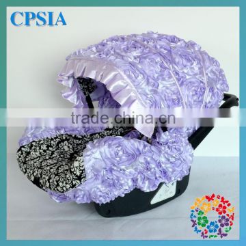 3D Lavender Rosette Flower With Black Classical Printing Cute PVC Car Seat Cover Wholesale Children Kids Toddler Car Seat Cover