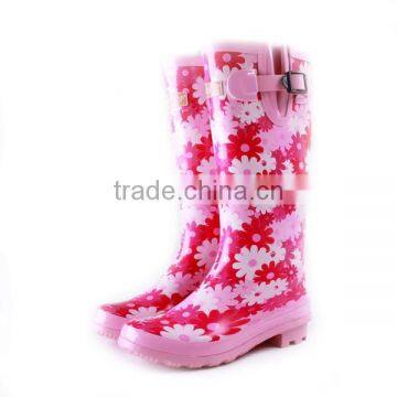 rubber rain boots with flower pattern