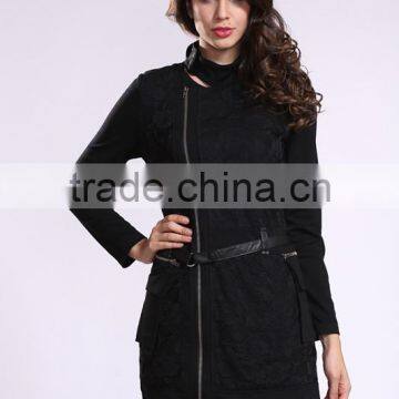 2014 New Arrival Ladies Asymmetrical Zip Long Coat Fashion Design Winter Overcoat photo-2