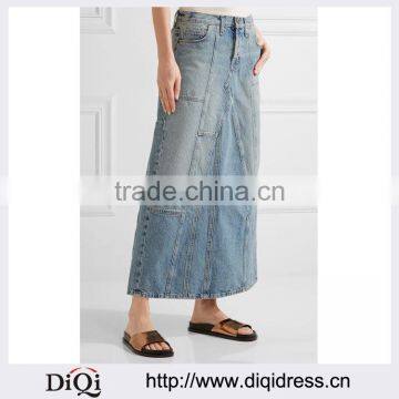 Wholesale Women Apparel Casual Latest Patchwork Denim Maxi Skirt(DQE0381SK)