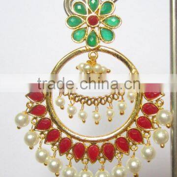 RED GREEN Gold Plated DANGLER Earrings photo-2