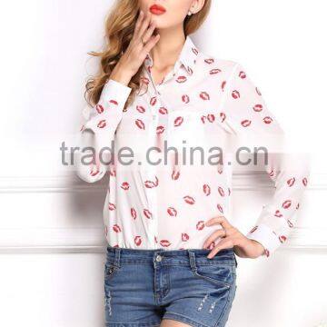 2015 Newest Hot Sell Best Summer Fashion Lip Prints t Shirt Ladies Blouse Designs Women Shirt With Long Sleeve photo-4