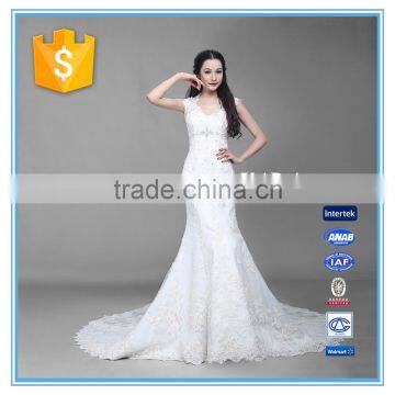 Fashion V Neck Tulle White Handmade Beaded Embroidery China Custom Made Alibaba Wedding Dress