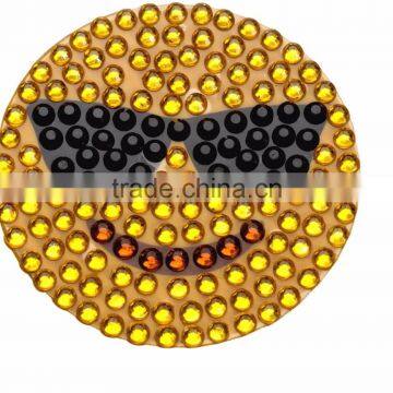Top Quality Smiley Blue Glitter Acrylic Stone Sticker Custom Emoji Rhinestone Sticker Self Adhesive photo-3