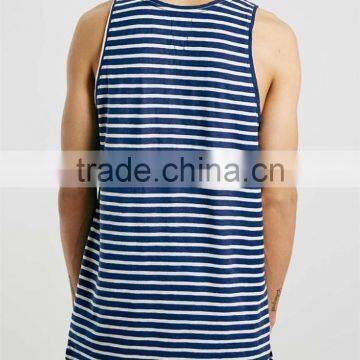 White and Navy Striped Custom Design Mens Gym Singlets photo-4
