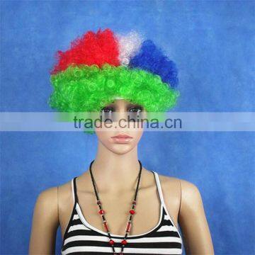 Women Football Cup National Flag Fans Wig Fanatic Halloween Colorful Party Wig Afro Kinky Curly Wigs Synthetic photo-2