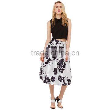 MGOO High Quality Imported Women White Umbrella Skirt With Floral Print High Waist Street Style 15146A368 photo-2