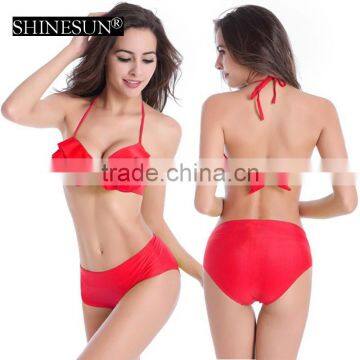 Hot Spring Bikini Swimwear 2017 Swimsuit Lotus Leaf Lace With Steel Swimsuit photo-4