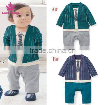 Infants Gentlemen Boys Autumn Long Sleeve Bodysuit Necktie Rompers Baby Boys Suit