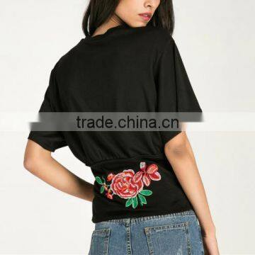 2017 Cotton Lace Up Women Short Sleeve T-Shirts photo-4