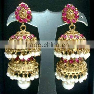 Bollywood Hot Pink cz Diamond Jodha Jhumki Earring E10-jpg