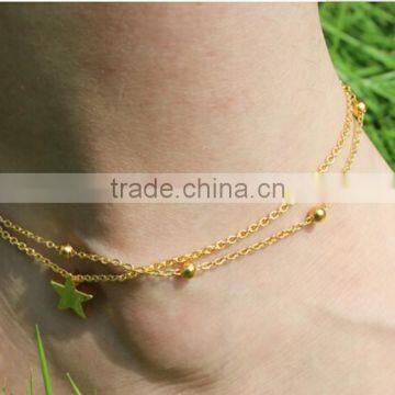 Double Layer Stars Beads Charm Foot Sandal Chain Anklet Bracelet Jewelry Silver Gold