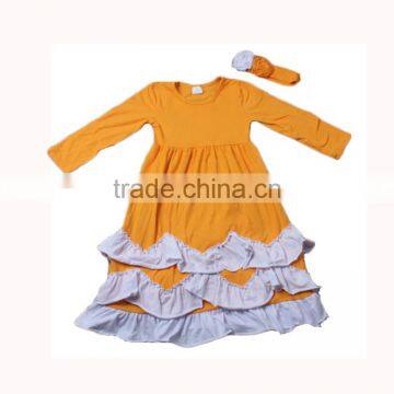 kids wholesale clothing long sleeve unique ruffle frocks baby girl winter dresses with headband