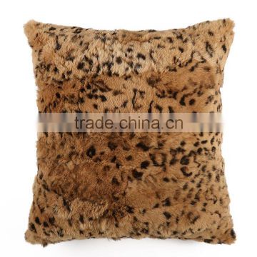 YR165 New Style Leopard Print Luxury Rex Rabbit Fur Cushion Cover