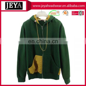 Blank double-layer dark green yellow pocket sweater cotton hoodies long sleeves