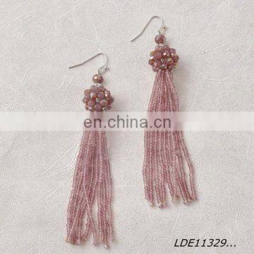 Magenta Glass Beaded Tassel Earrings