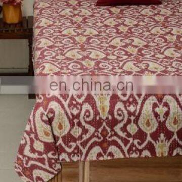 Handmade Ikat Queen Size Cotton Kantha Quilt Throw Bed Cover photo-2