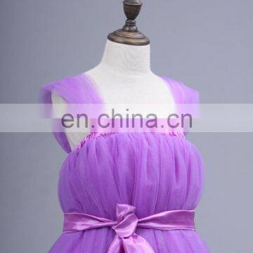 Real Pictures SHMY-F013 Purple Tulle Full Length Cap Sleeve Flower Girl Dress With Belt photo-4