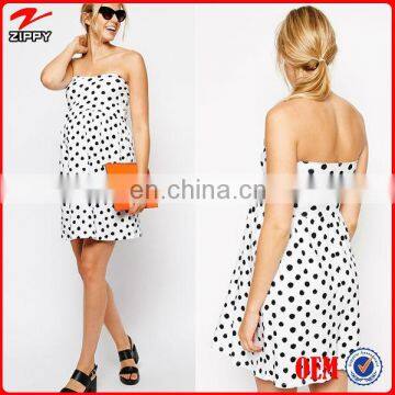 2014 Fashion Spot Print Bandeau Mini Dress Women Maternity Dress