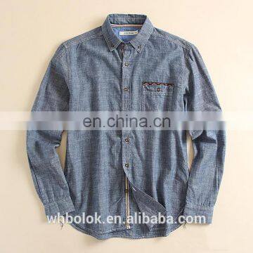 Stylish factory OEM mens denim washed cotton fitness long sleeve shirt
