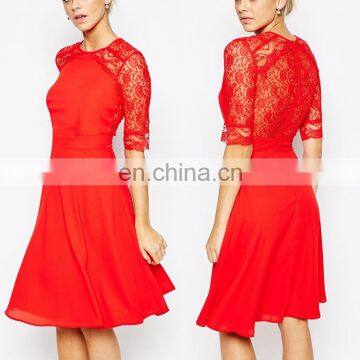 2016 Designer one piece party dress for women lace skater dress