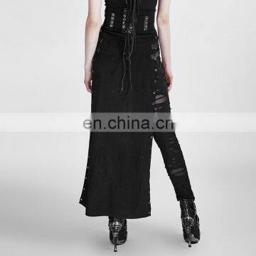 Q-298 Punk Rave Women's Black Long High Waisted Split Skirt photo-4