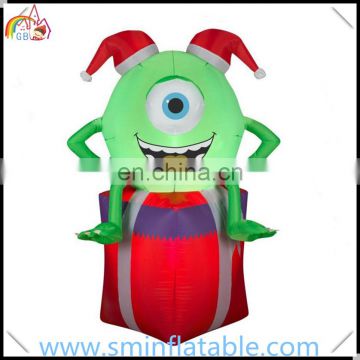 Christmas decorative led lighted inflatable gift, inflatable present with mike wazowski for celebration, event,party