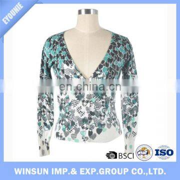 Jacquard Knitting Patterns Cardigans V-neck collar Patterns Print Fabric Sweater