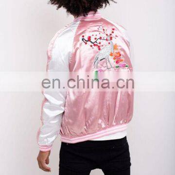 2016 Autumn fashion embroidered satin bomber/casual men's bomber jacket embroidery long sleeve bombers for OEM