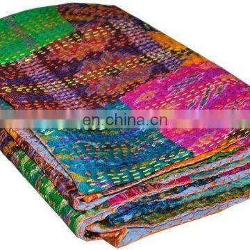 Vintage Old Patola Silk Sari Kantha Quilt Patchwork Throw Ralli Gudari Bed handmade Bedspreads,Throws silk kantha quilted ethnic